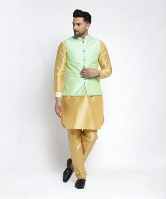 SAIFOO Men Kurta Pyjama Ethnic Jacket Set