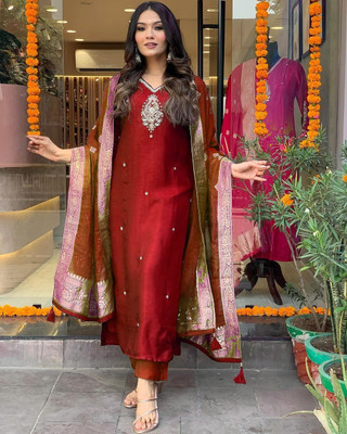 STAVROZ FASHION Embroidered Kurta, Trouser/Pant & Dupatta Set