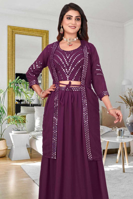 Krishna Creation Women Crop Top Skirt Ethnic Jacket Set