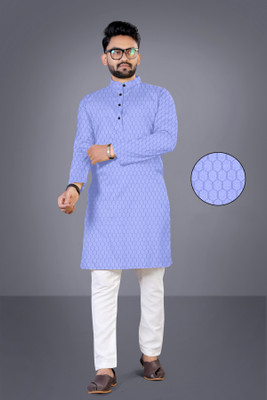 clickby Men Self Design Straight Kurta(Purple)