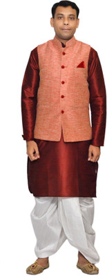 Royal Garments Men Kurta Dhoti Pant Ethnic Jacket Set