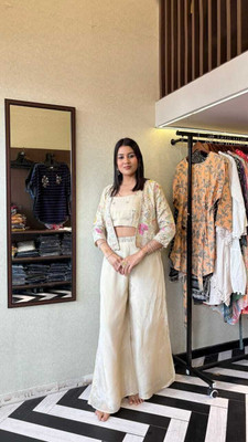 JyotiGraments Women Crop Top Palazzo Ethnic Jacket Set
