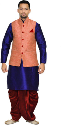 Royal Garments Men Kurta Dhoti Pant Ethnic Jacket Set