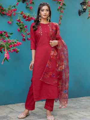 SPAREN CREATION Embroidered Kurta, Trouser/Pant & Dupatta Set