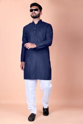 Reyansh4u Men Solid, Printed, Dyed/Ombre Pathani Kurta(Dark Blue)