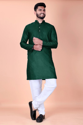 Reyansh Men Solid Straight Kurta(Dark Green)