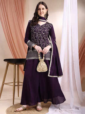 LooksLink Women Ethnic Top Sharara Set