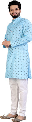 PARALLEL TIMES Men Solid Straight Kurta(Blue)