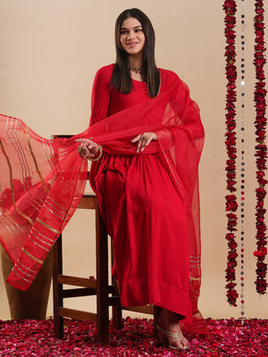 Tasrika Solid Anarkali Kurta, Bottom & Dupatta Set