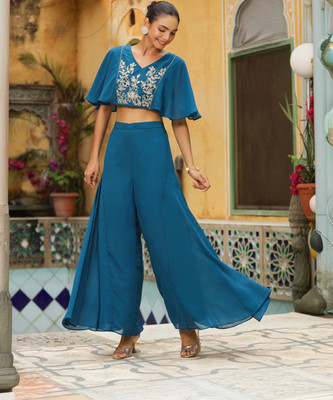 Janasya Women Crop Top Palazzo Set