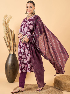 Sangria Floral Print Kurta, Trouser/Pant & Dupatta Set