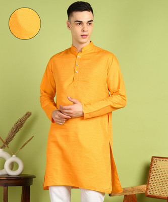 FUBAR Men Self Design Straight Kurta(Yellow)