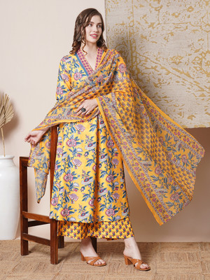 Tasrika Printed Anarkali Kurta, Bottom & Dupatta Set