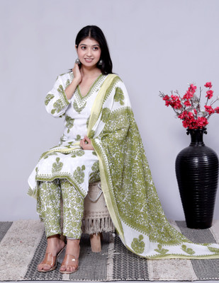 AAYUFAB Printed Kurta, Trouser/Pant & Dupatta Set