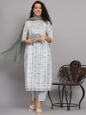 VredeVogel by Floral Printed Embroiderd Flared Kurta with Trouser & Dupatta Set Women Kurta Pant Dupatta Set