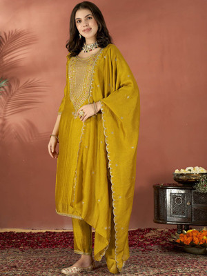 KASHTBHANJANDEV Embroidered Kurta, Trouser/Pant & Dupatta Set