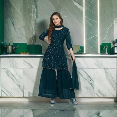 Bhankicreation Women Ethnic Top Sharara Dupatta Set