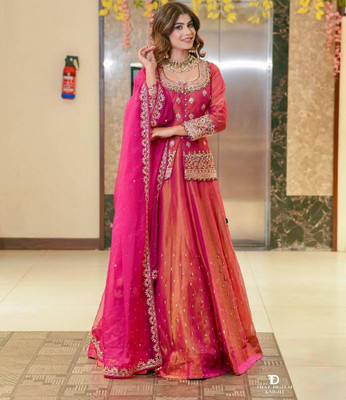 RICHYRICH Women Crop Top Skirt Dupatta Set
