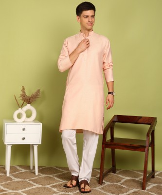 FUBAR Men Self Design Straight Kurta(Orange)