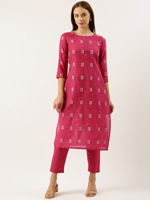 Fourleaf Women Embroidered Straight Kurta(Pink)