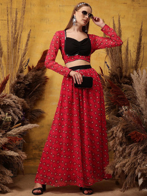 INDO STREET Women Crop Top Skirt Set