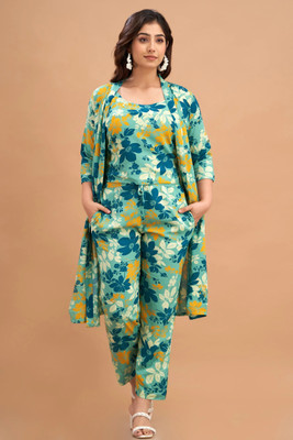 VIPY HANGER Women Crop Top Pant Ethnic Jacket Set