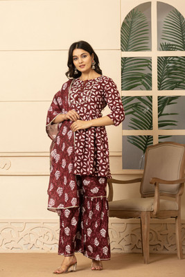 BLEVY Women Kurta Sharara Dupatta Set