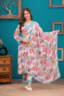 Dholiwal Fashion Floral Print Kurta, Trouser/Pant & Dupatta Set