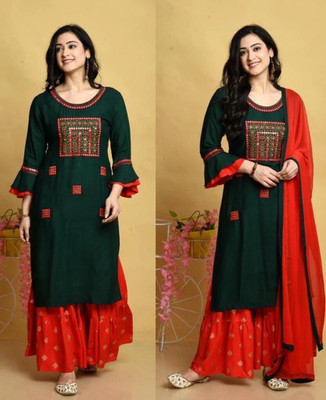 khodiyar fashions Women Kurta Sharara Dupatta Set
