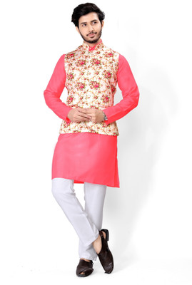 click n buy Men Kurta Pyjama Ethnic Jacket Set