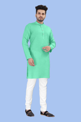 VyomCreation Men Solid Straight Kurta(Light Green)