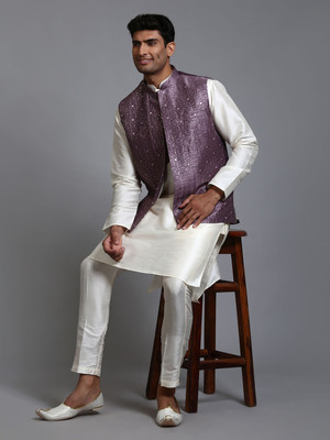 VM Men Kurta Pyjama Ethnic Jacket Set