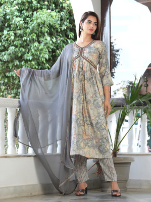 RV AND SONS Women Floral Print Flared Kurta(Multicolor)