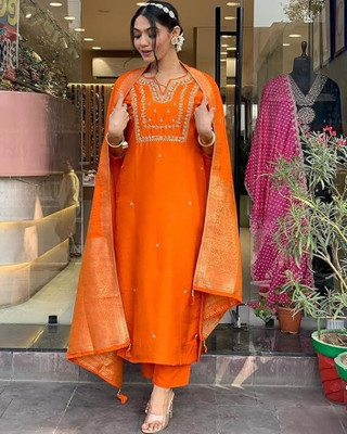DSK Studio Embroidered Kurta, Trouser/Pant & Dupatta Set