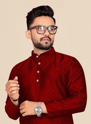ANREX Men Self Design Straight Kurta(Maroon)