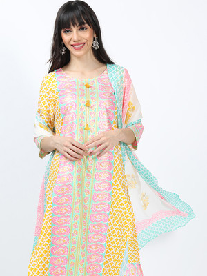Vishudh Women Kurta Palazzo Attached Dupatta Set