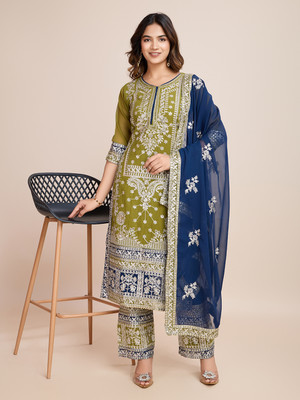 Aksharam Women Kurta Palazzo Dupatta Set