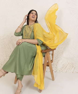 Janasya Women Kurta Palazzo Dupatta Set