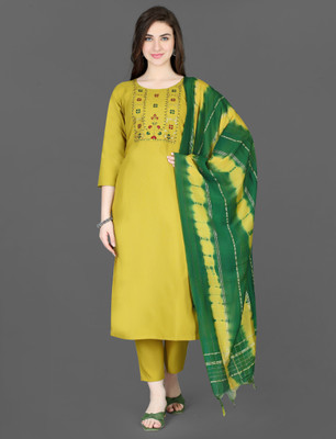 Kaiwal Embroidered, Solid Kurta, Trouser/Pant & Dupatta Set