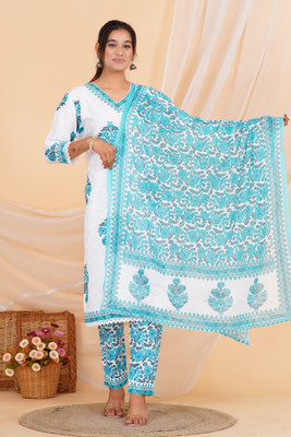 ROYALETHNICAURA Floral Print Kurta, Trouser/Pant & Dupatta Set