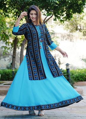 DSS FASHION Women Printed Anarkali Kurta(Light Blue)