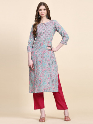 Muskan Collection Women Block Print A-line Kurta(Grey)