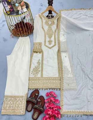 AMALAK Women Kurta Palazzo Dupatta Set
