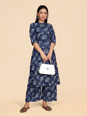Flute Fashion Women Printed Straight Kurta(Blue)