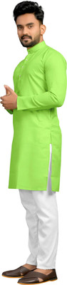 Vibhuti Men Solid Straight Kurta(Light Green)