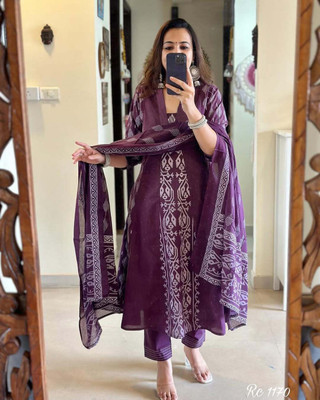 Tasrika Printed Anarkali Kurta, Bottom & Dupatta Set