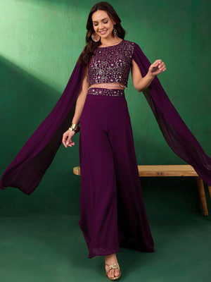 Sangria Women Crop Top Palazzo Set