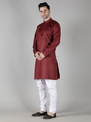 HotGown Men Solid Straight Kurta(Maroon)