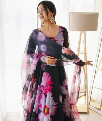 GlimmerGown Anarkali Gown(Dark Blue)