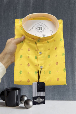 ANREX Men Printed Straight Kurta(Yellow)